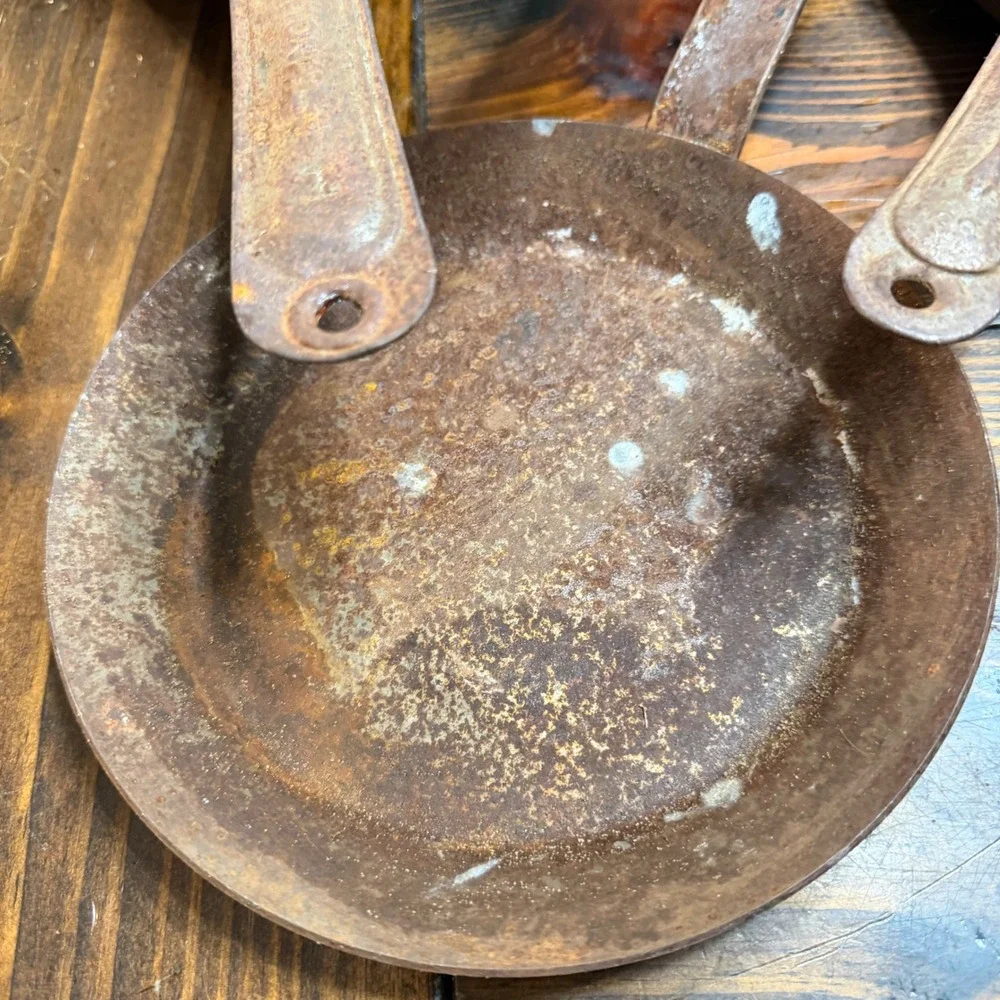 Vintage National Cold Handle Frying Pan Set 4 Cowboy Skillets Carbon Steel Rust